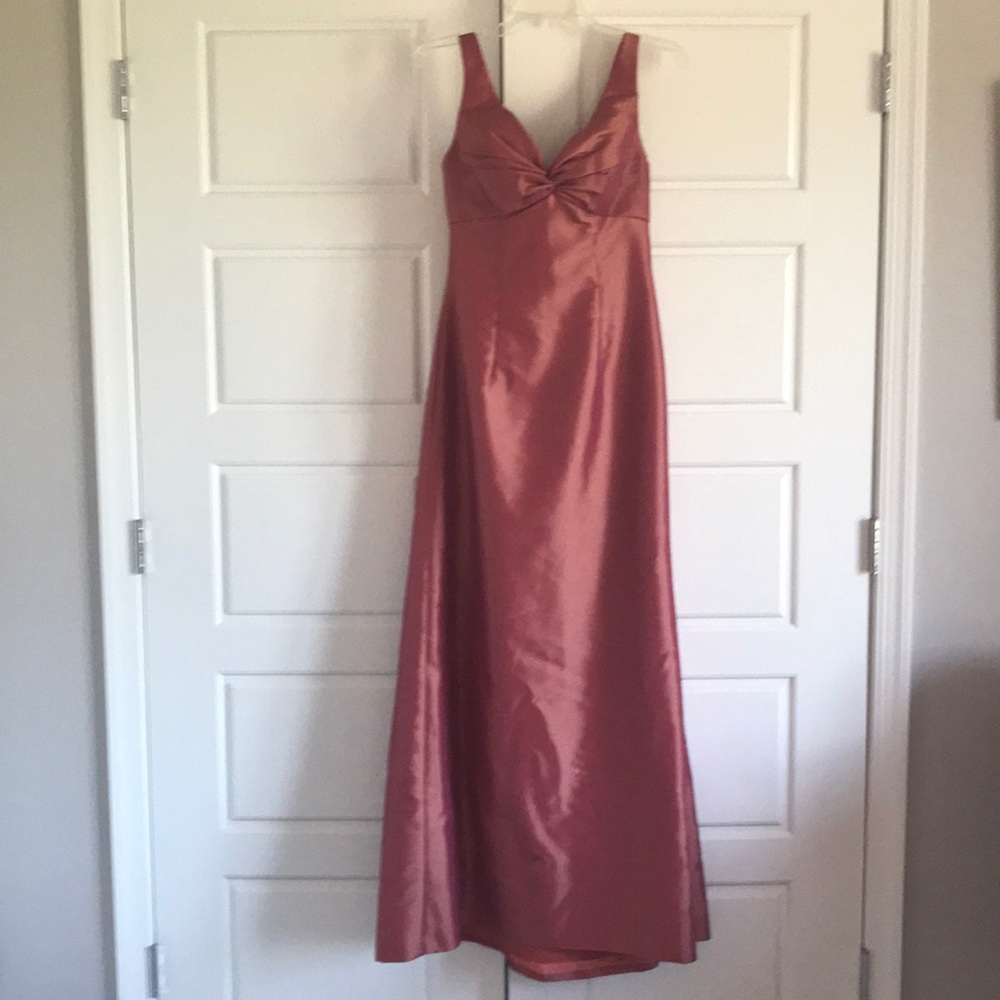 Iridescent orange Bridesmaid gown.